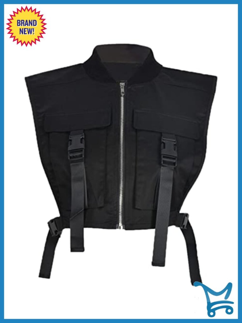 Womens Cropped Cargo Vest Sleeveless Zip Up Bubble Streetwear